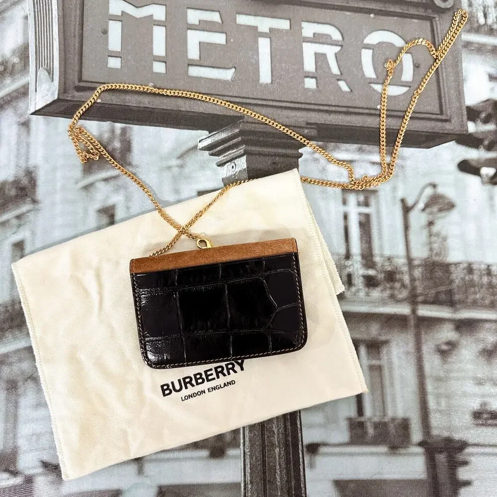 Burberry Grace Tricolor Suede Leather Wallet On Chain WOC Crossbody Shoulder Bag
